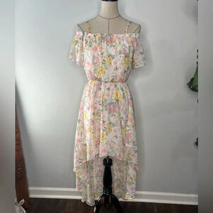 As U Wish maxi midi high low floral dress off shoulder size Medium M polyester